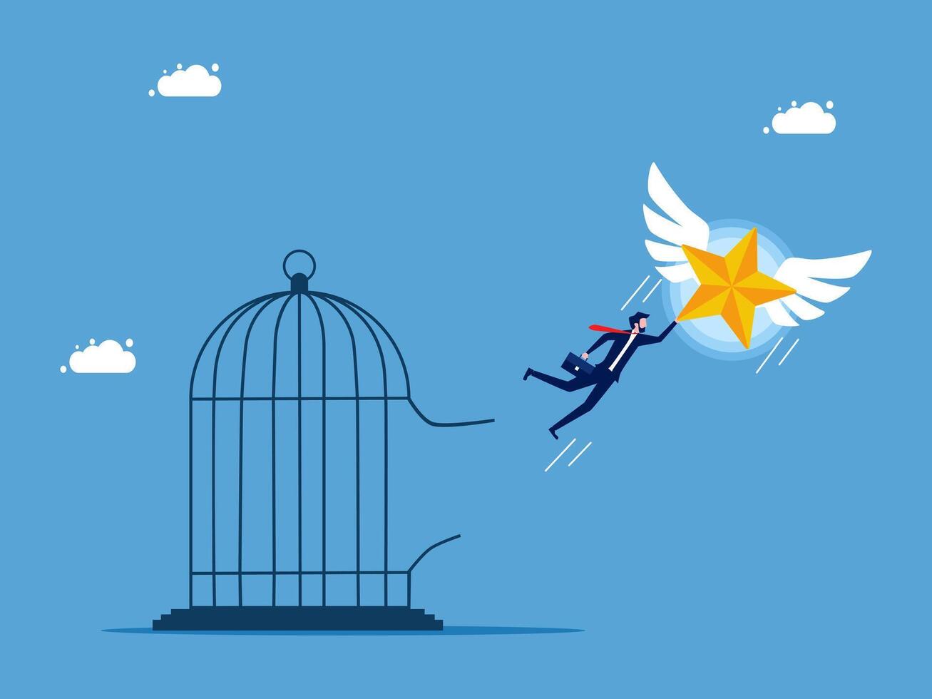 businessman is flying out of a cage with a star on it vector