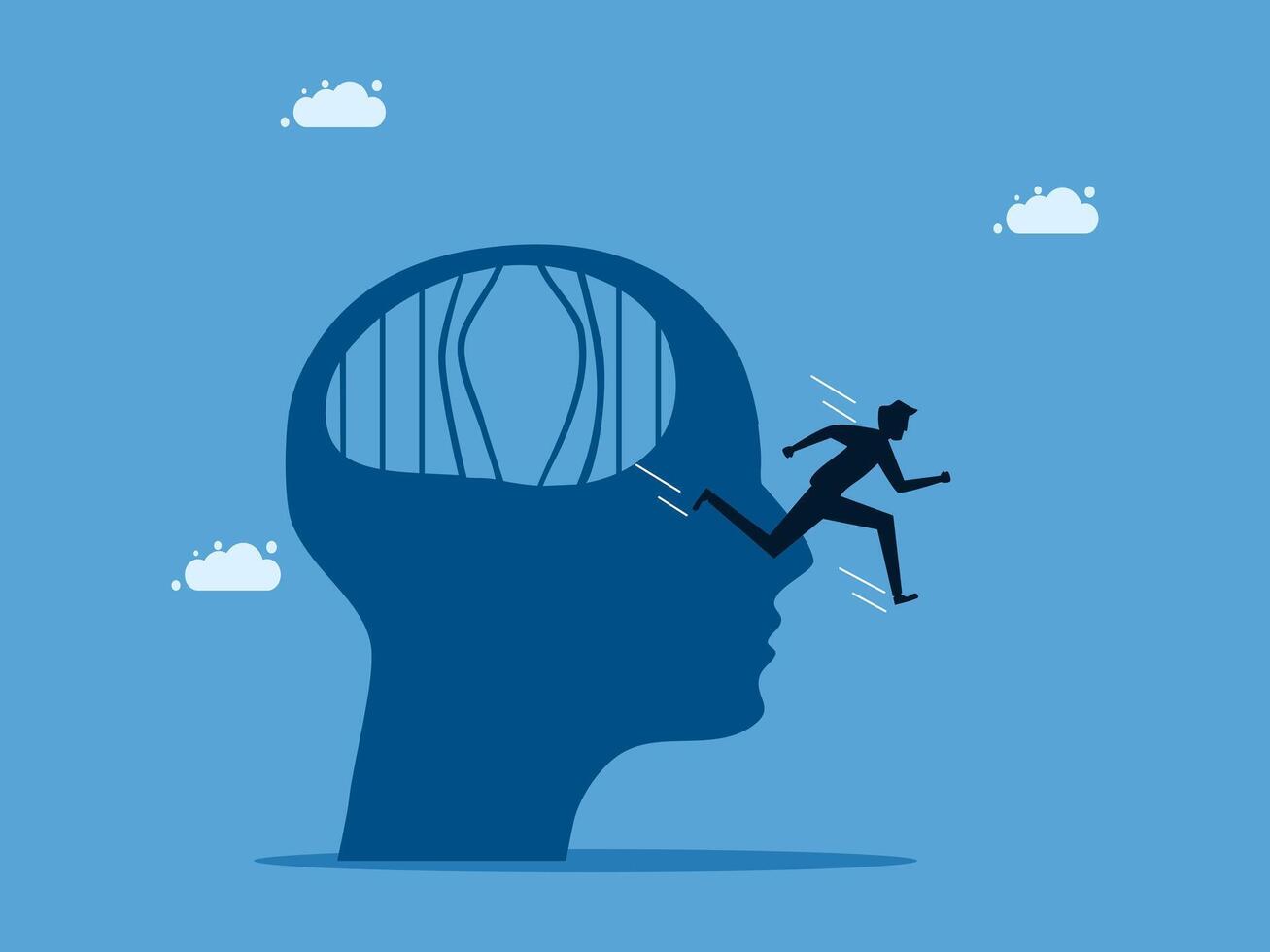 man running in the head of a brain vector