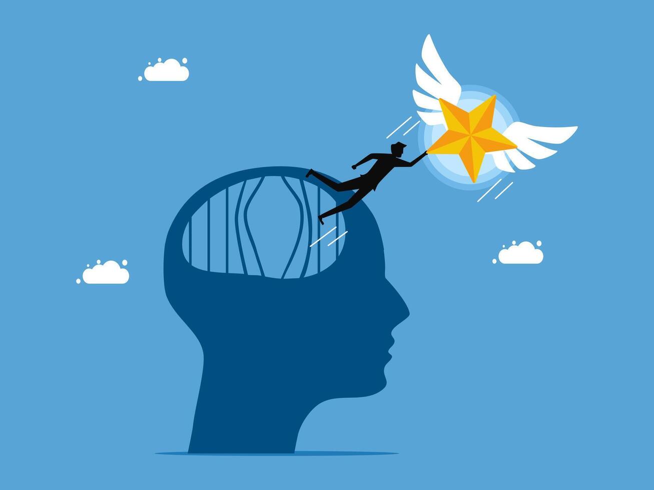 businessman is flying above a man's head with a star vector