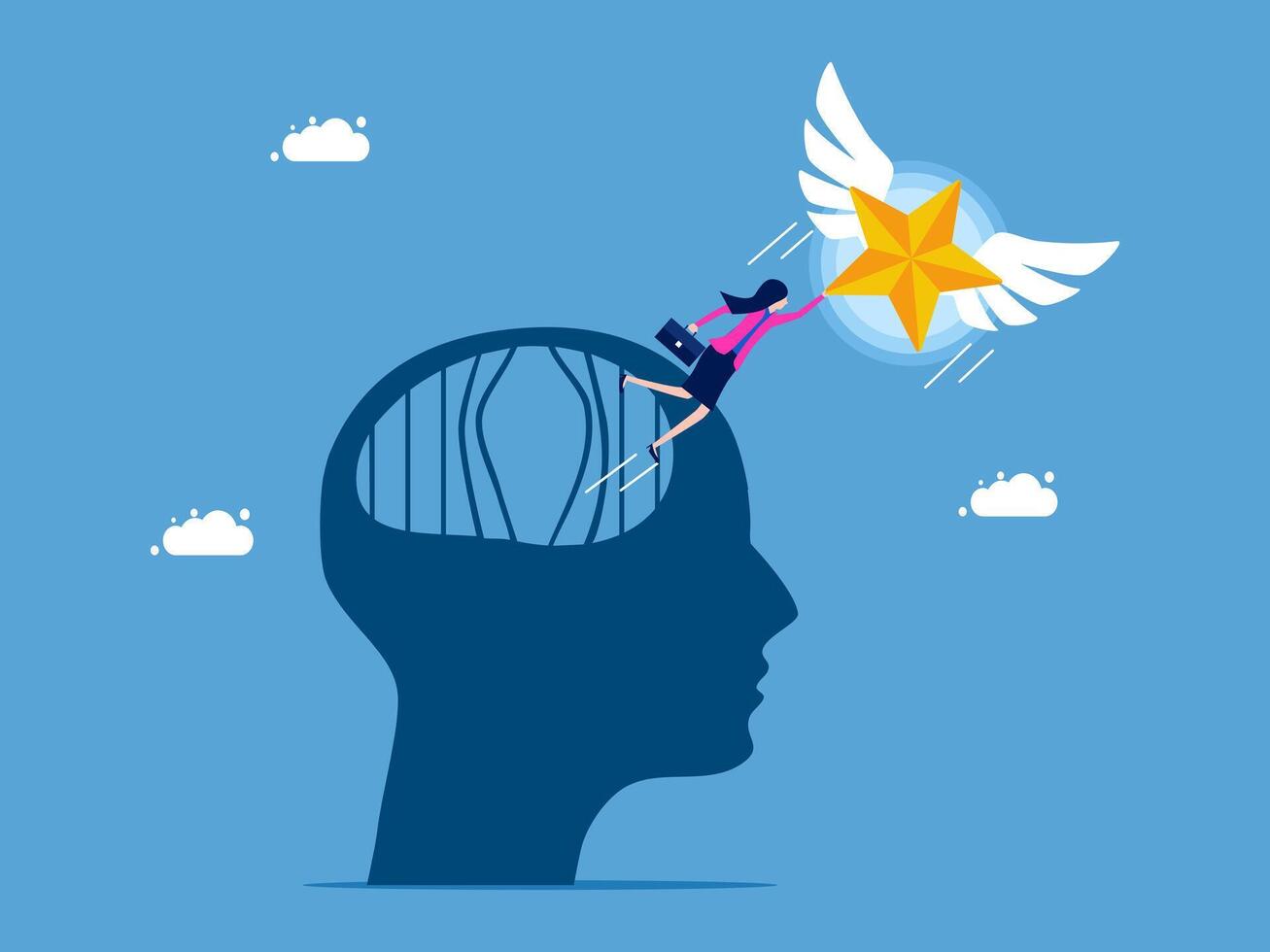 a woman is flying above a man's head with a star vector