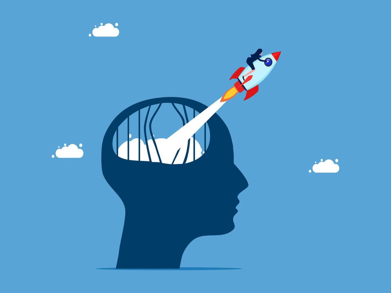 a rocket is flying into the head of a person vector