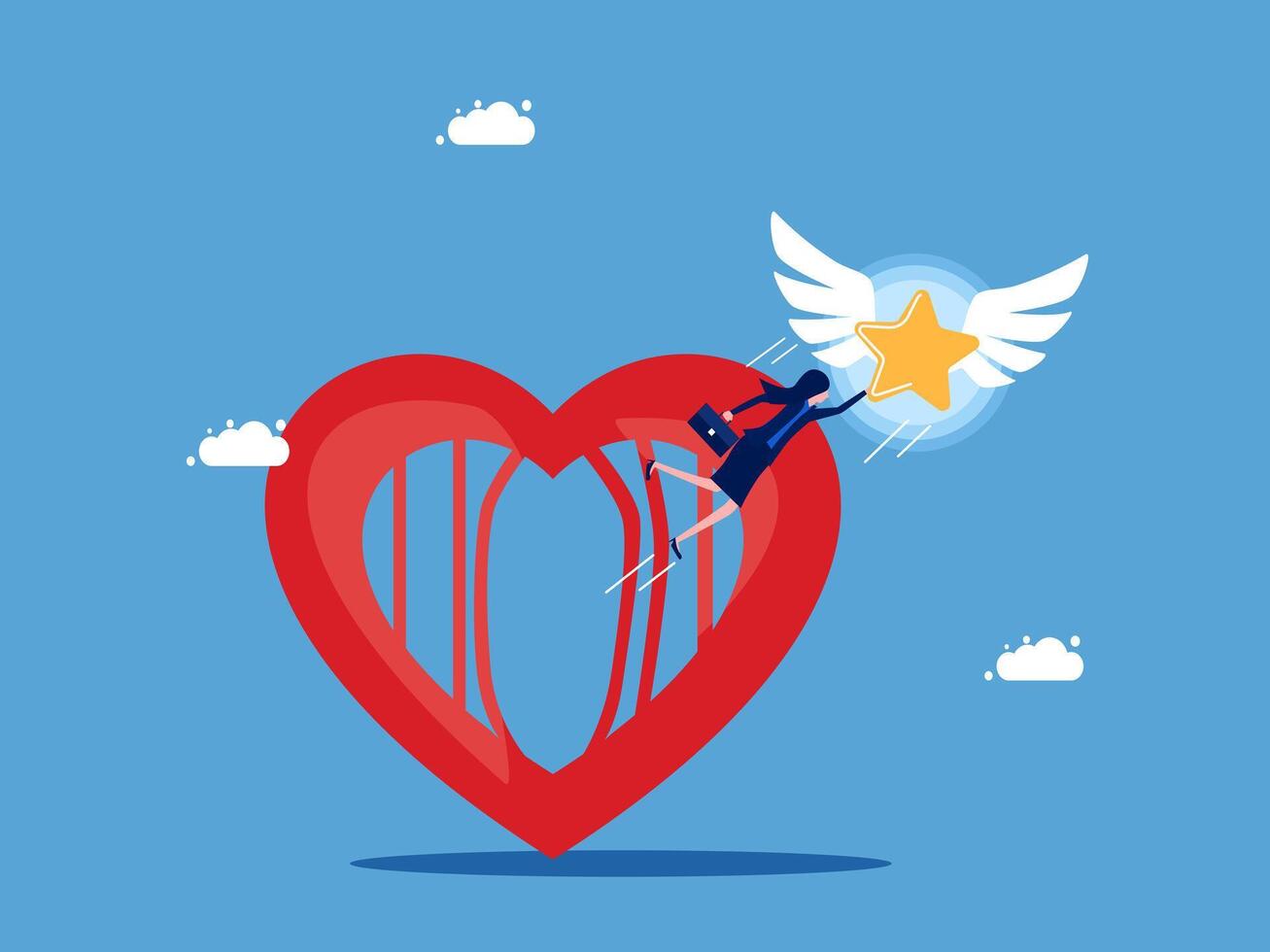 woman is falling from a heart with an angel on top vector
