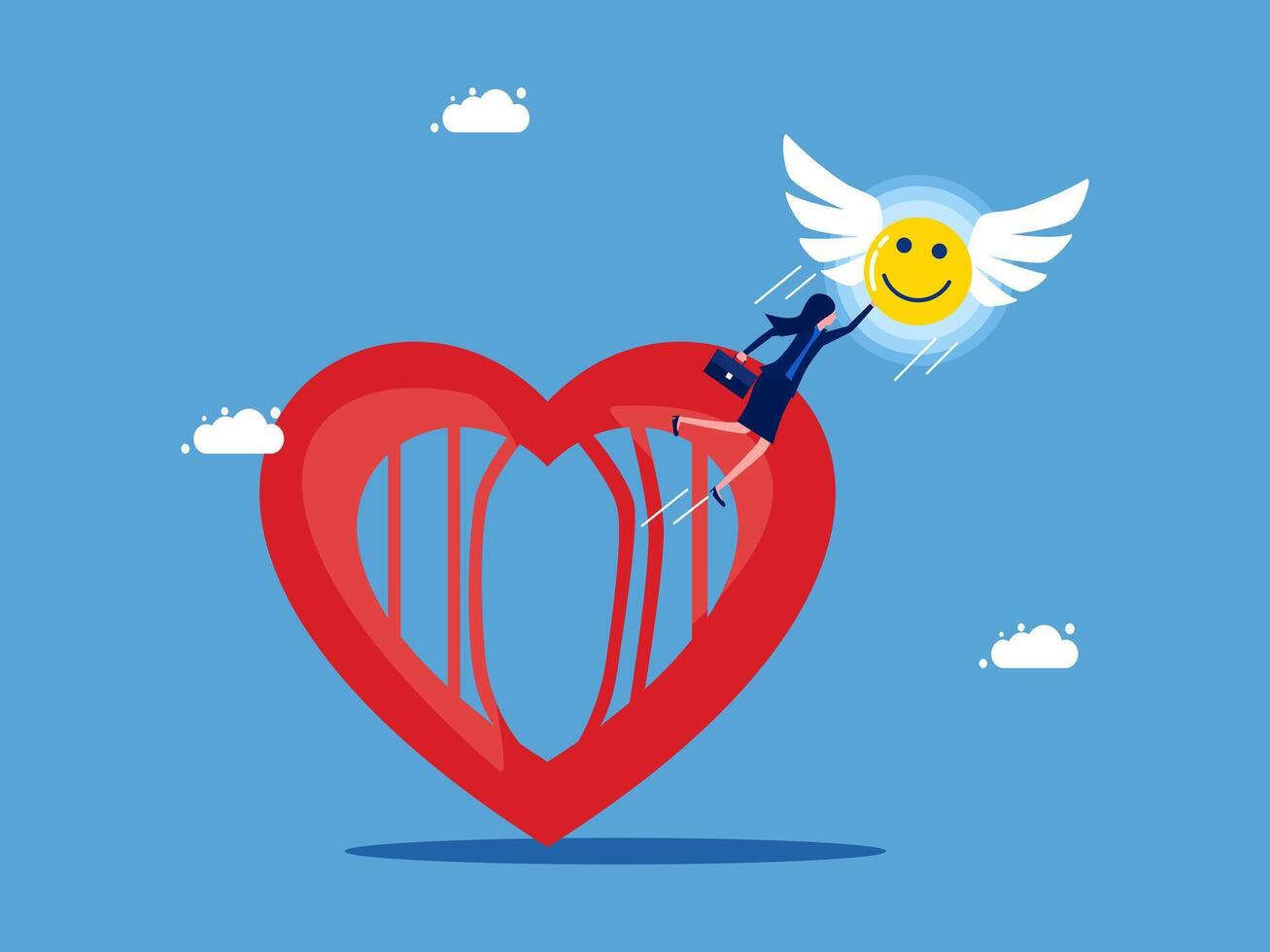 woman is falling from a heart with an angel on it vector