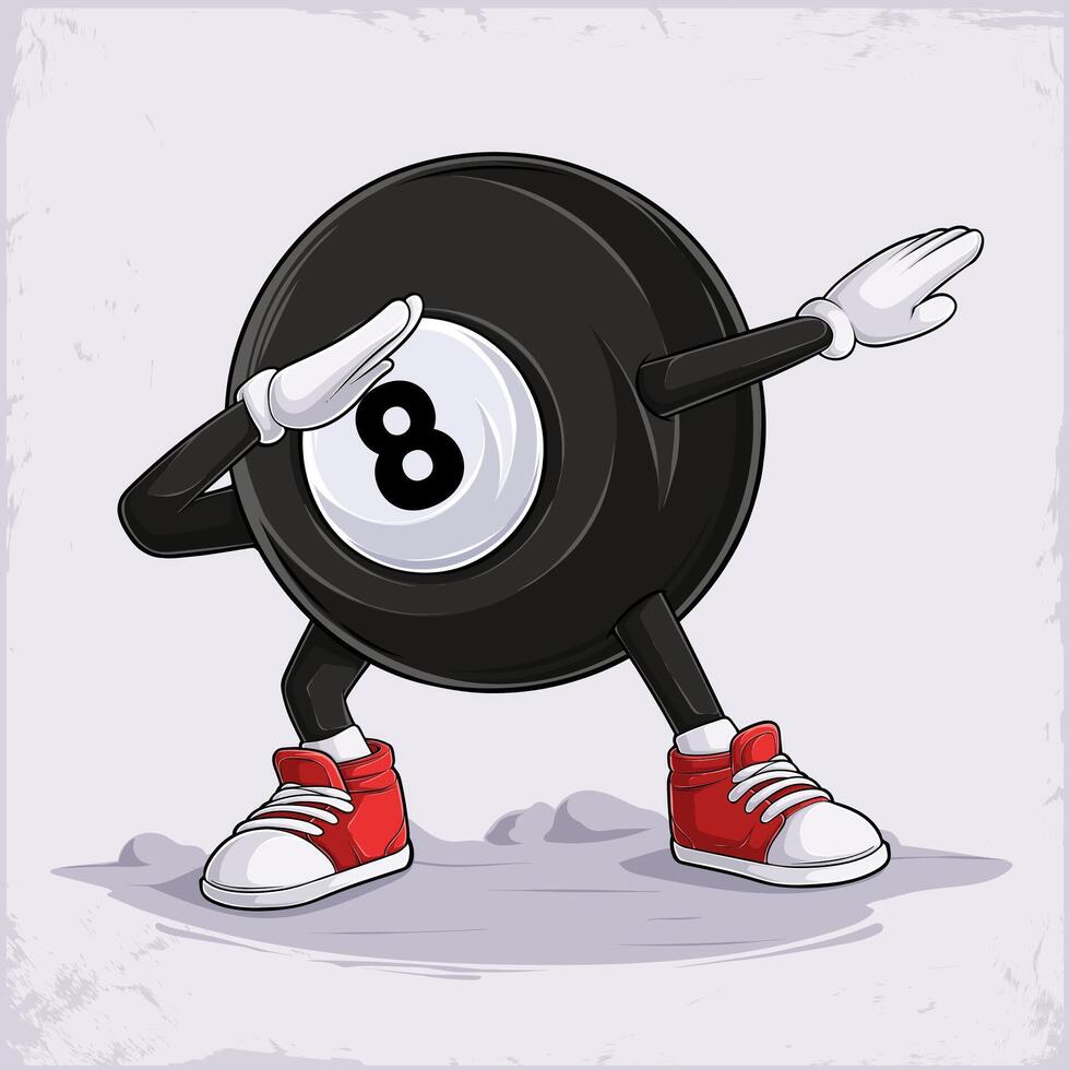 Hand drawn funny Dabbing billiards Ball with hands and legs doing dab dance gesture pose isolated vector