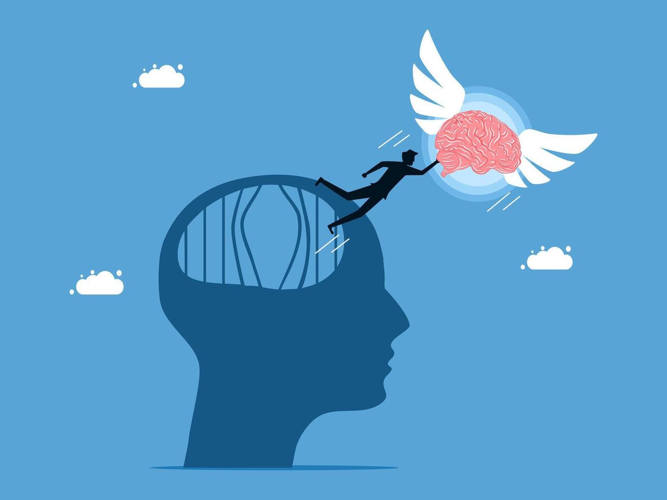 a man flying over a brain with wings vector