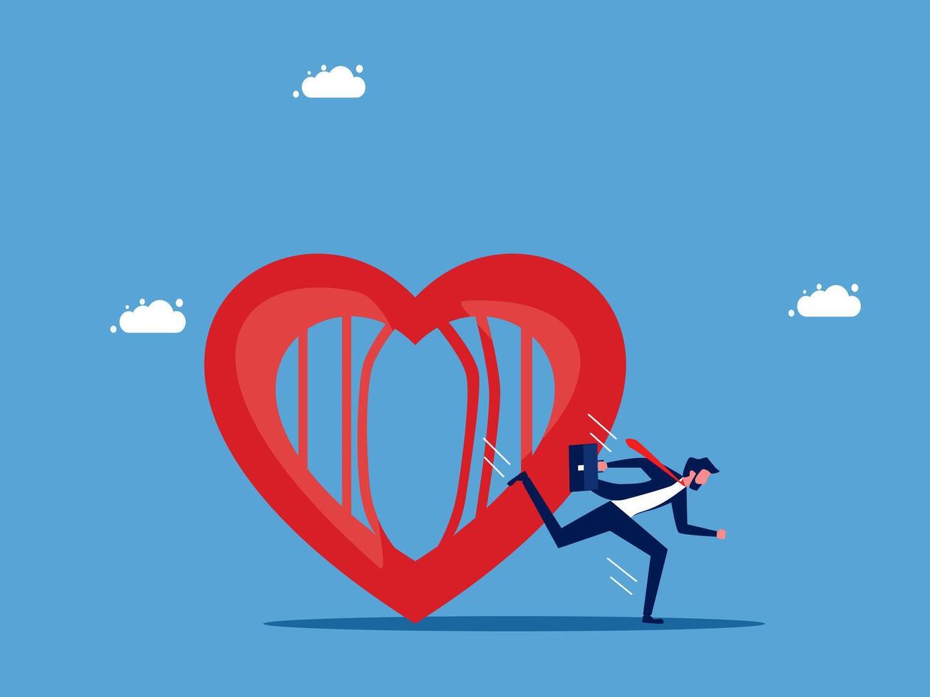 man running away from a heart shaped object vector