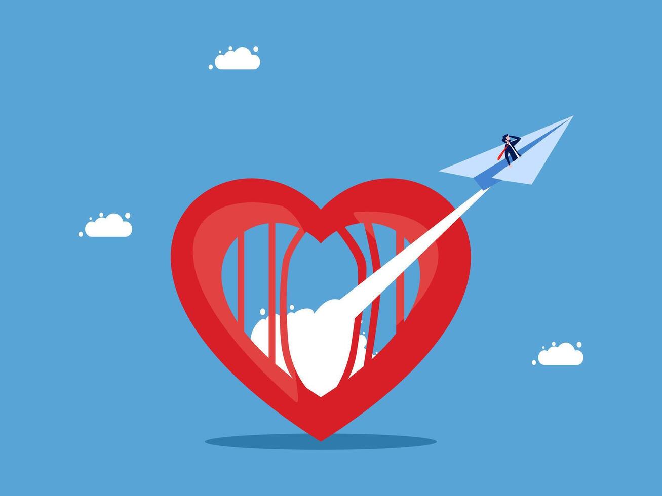 a man is flying a plane through a heart vector