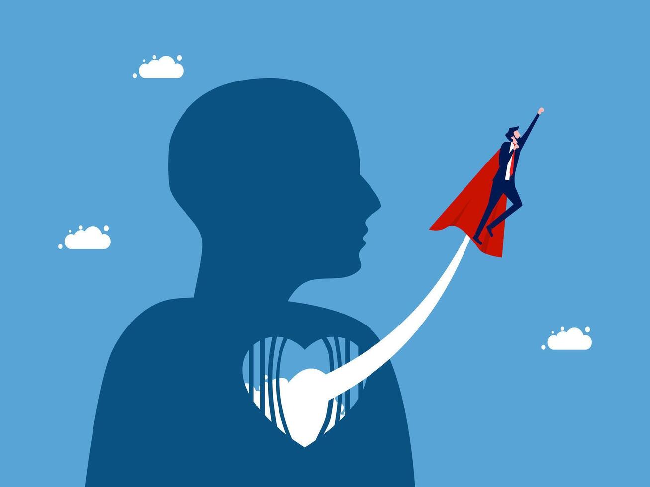 a silhouette of a businessman holding a heart with a red cape vector