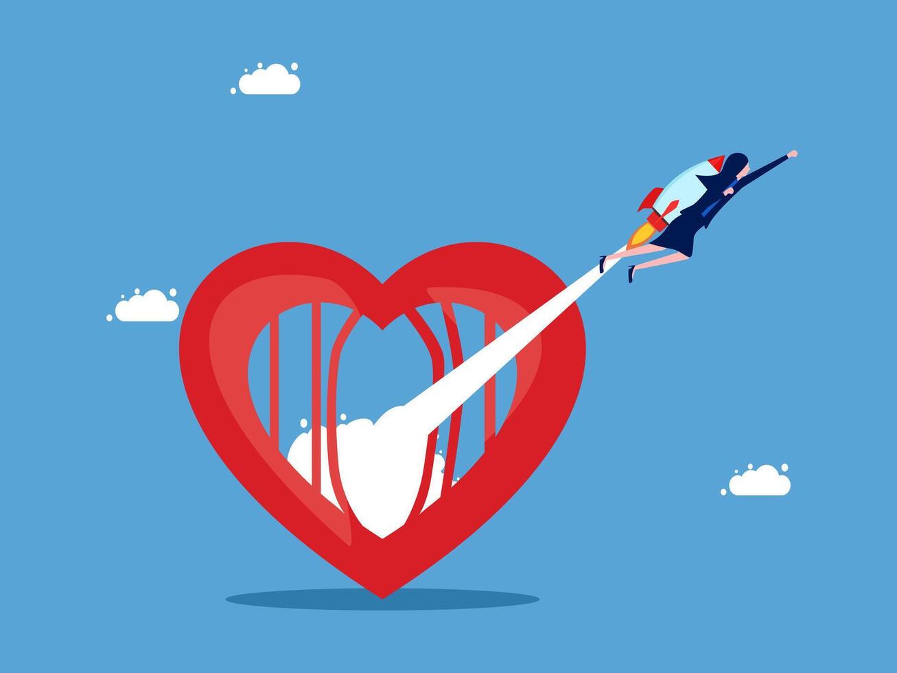a woman is flying through the heart with a rocket vector