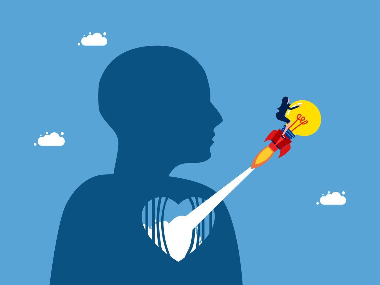 woman with a rocket in his chest and a heart vector