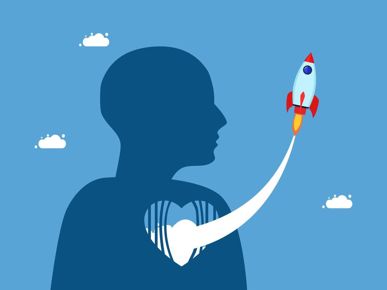 a man with a rocket in his chest and heart vector