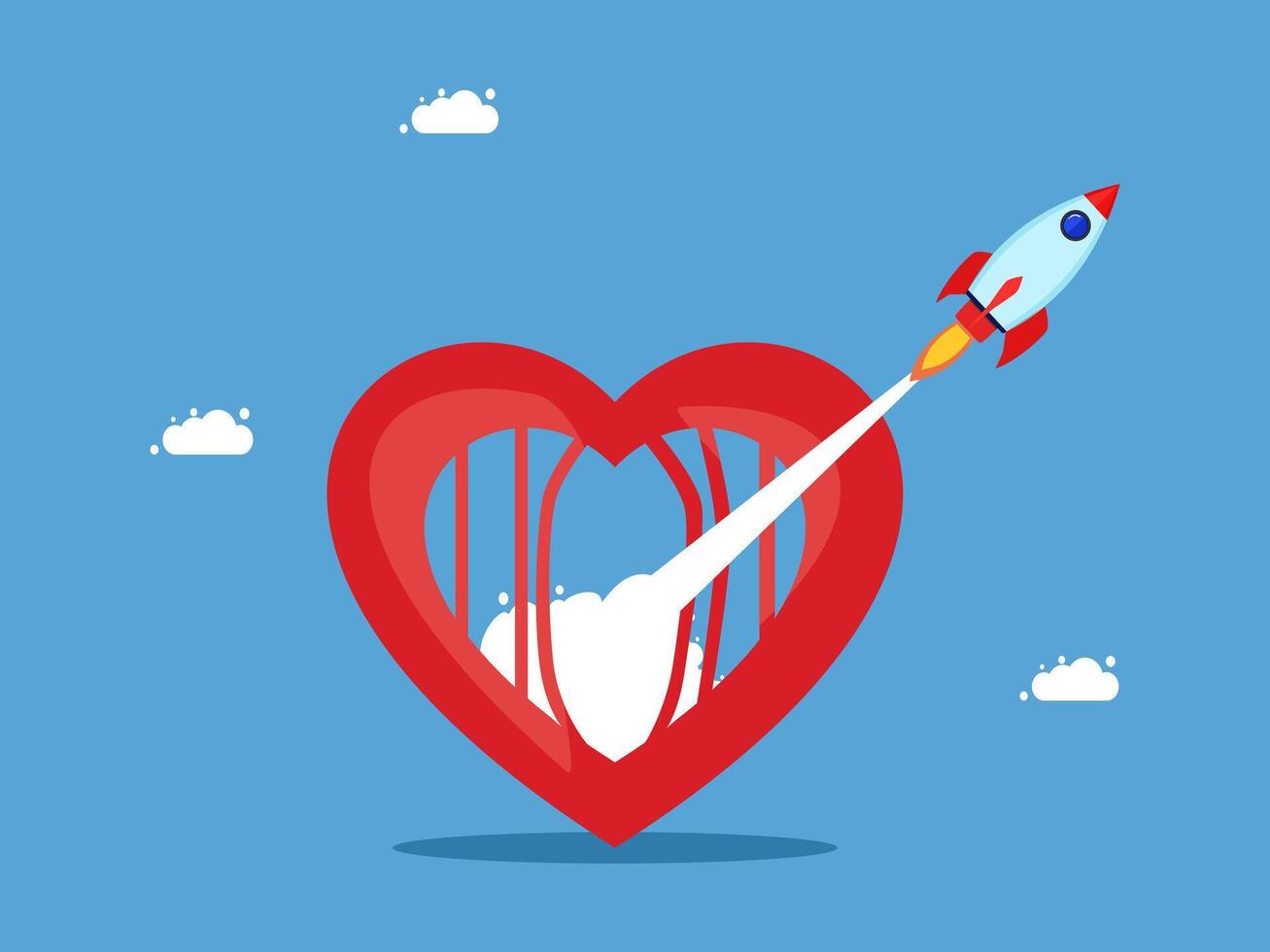 a rocket is flying into a heart shaped object vector