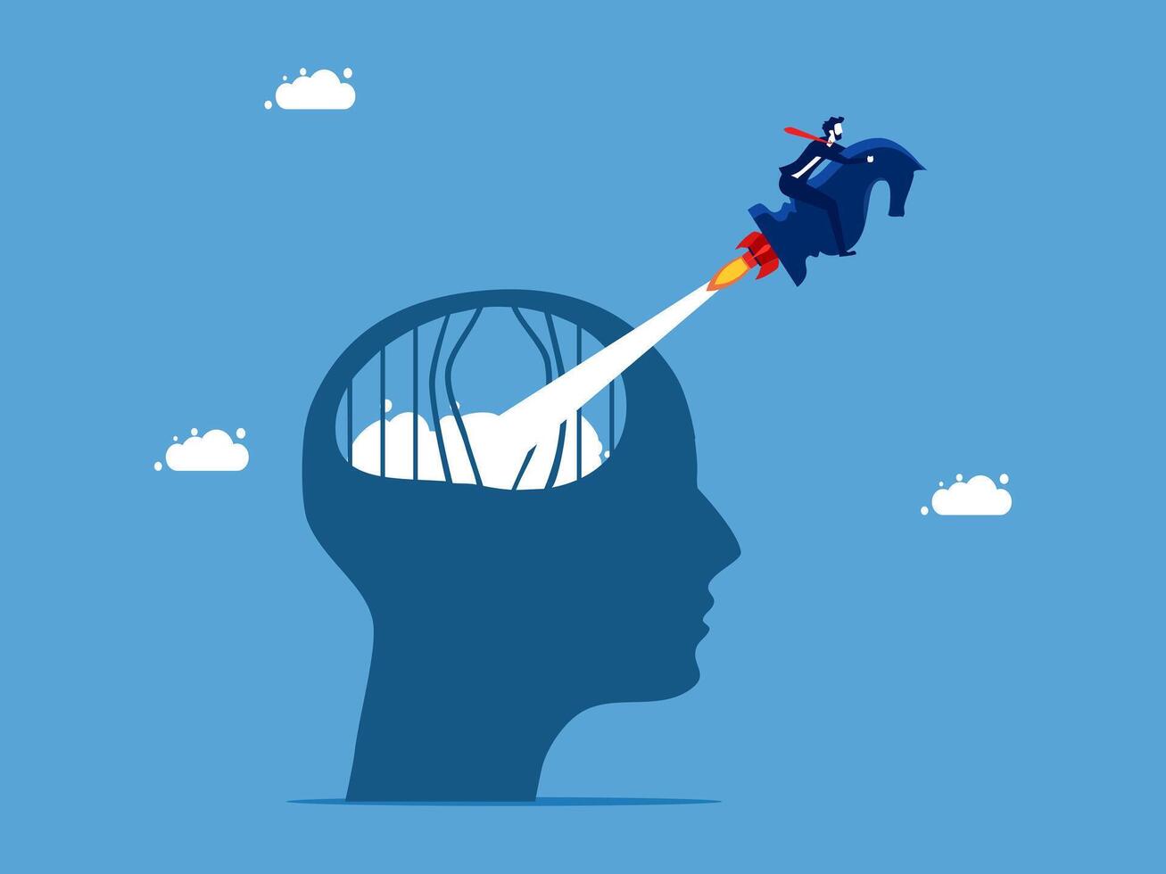 a man flying a rocket into a head vector