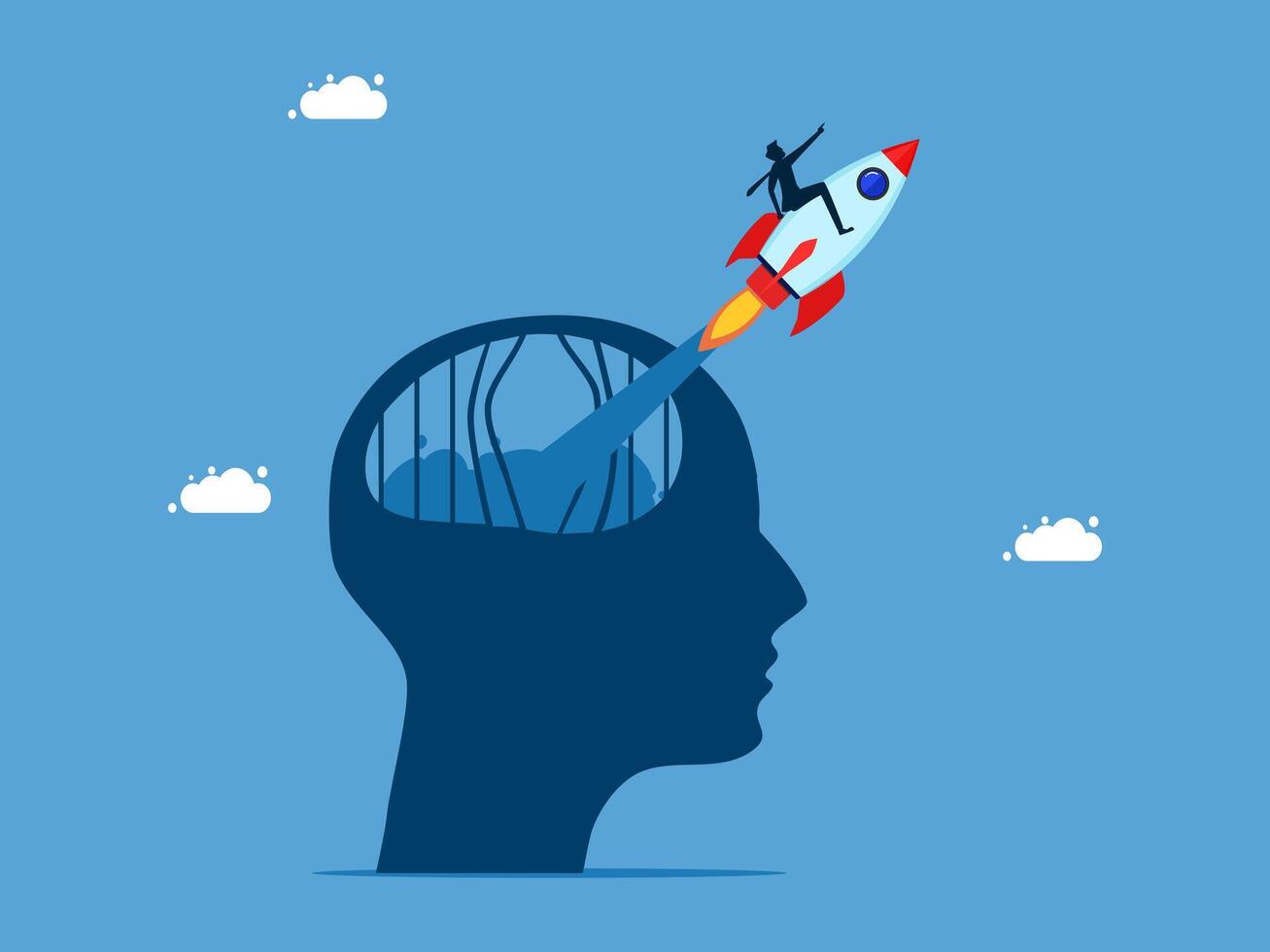 a man is flying a rocket into the head of a person vector
