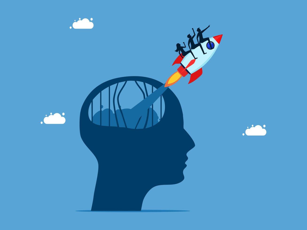 a rocket is flying out of the head of a person vector