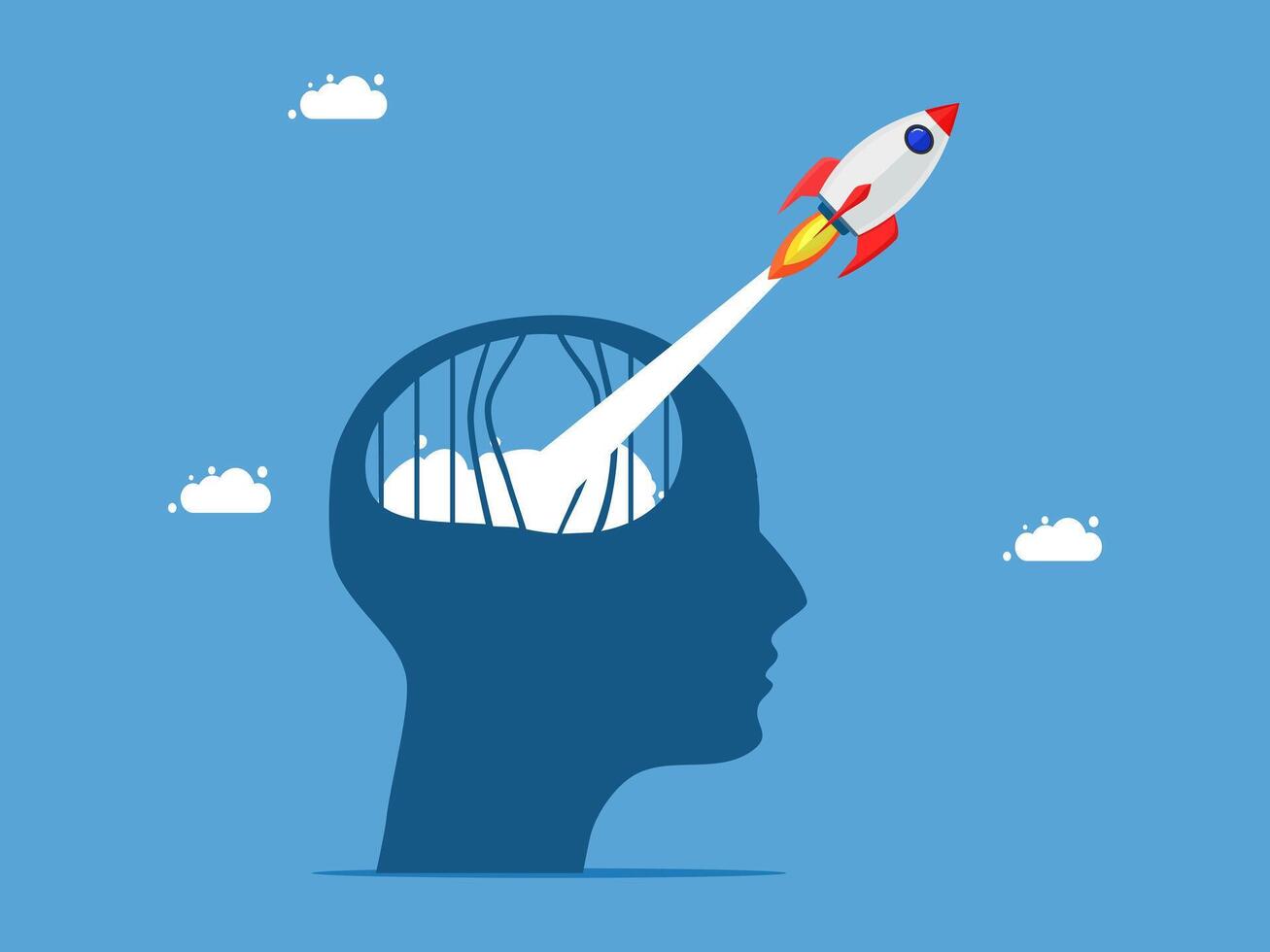 a rocket is flying into the head of a person vector