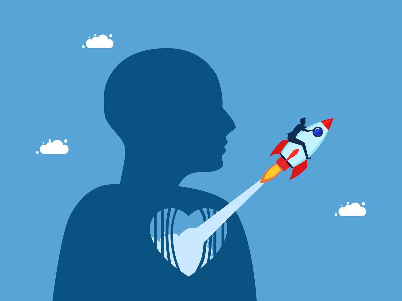 a man is flying a rocket into a heart vector