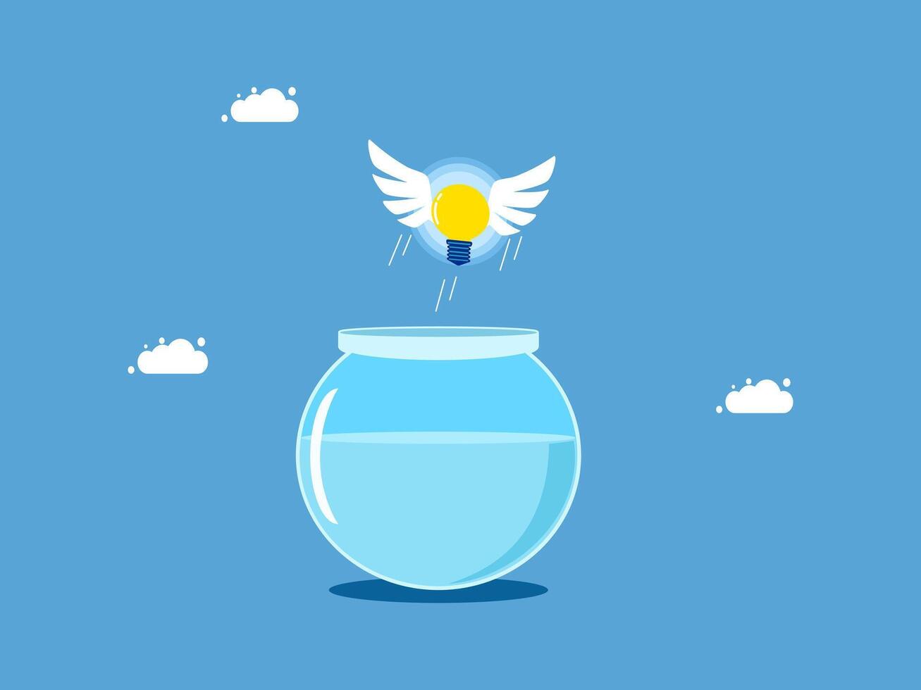 a light bulb floating in a fish bowl with wings vector