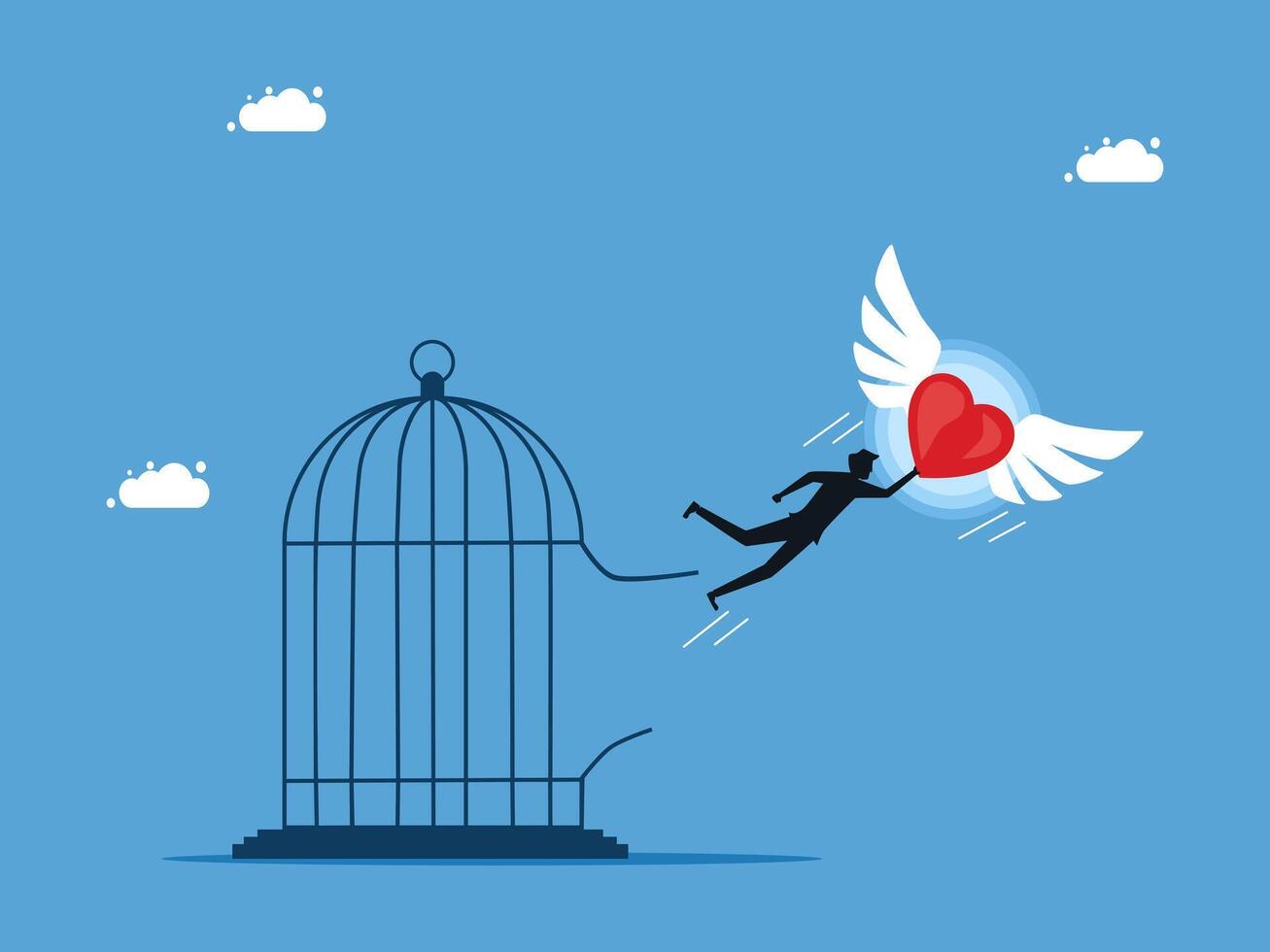 a man is flying out of a cage with a heart vector
