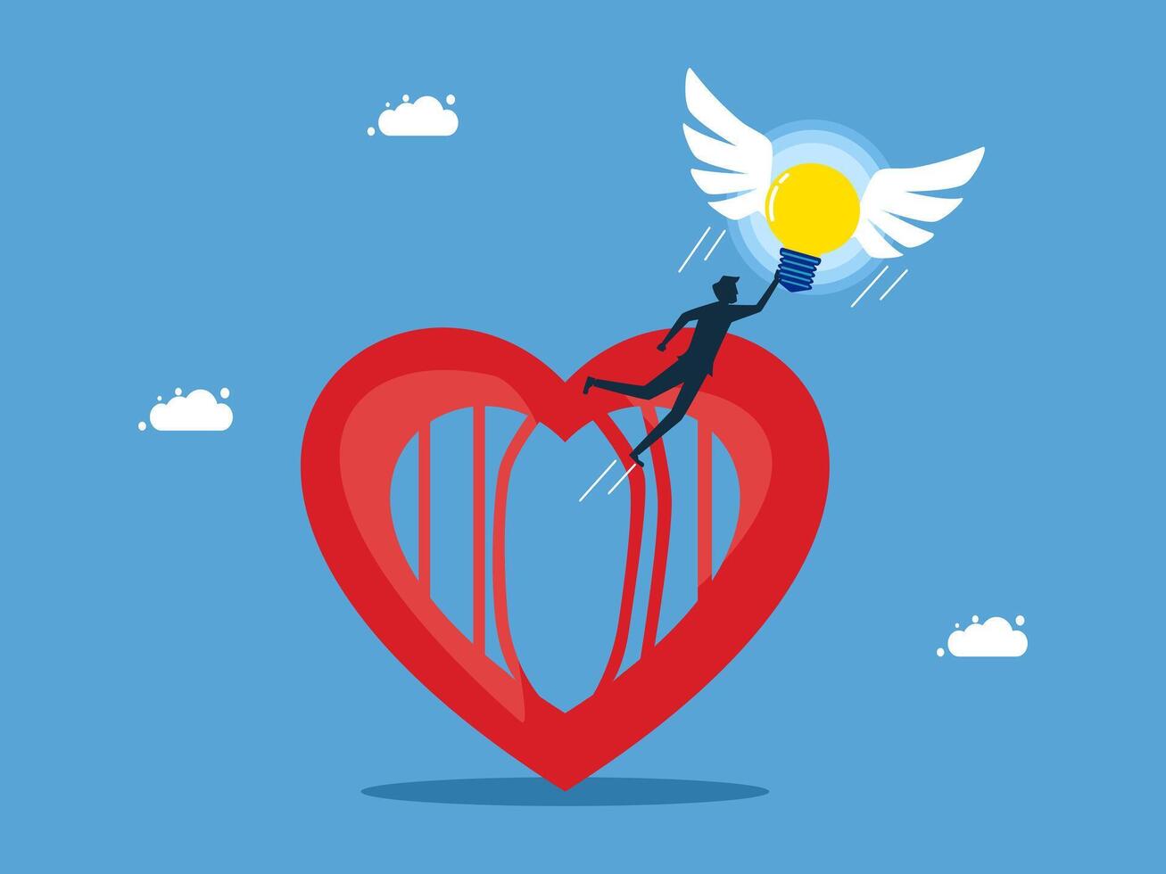 a man is holding an idea light bulb on top of a heart vector