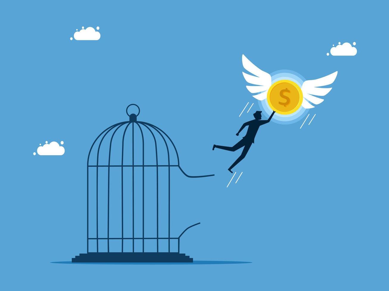 a man is flying out of a cage with a coin vector