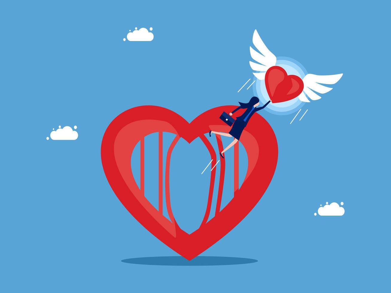 a man is flying over a heart with wings vector
