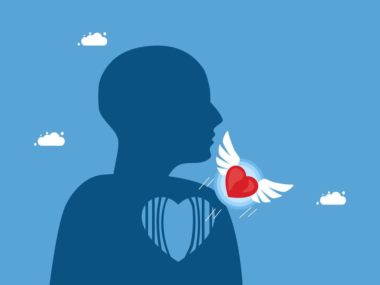 heart and wings on a silhouette of a man vector