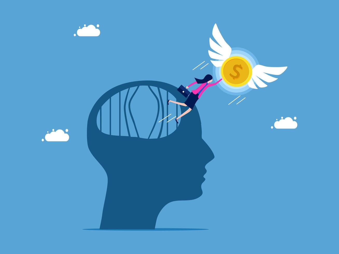 businessman with wings flying over head with money vector