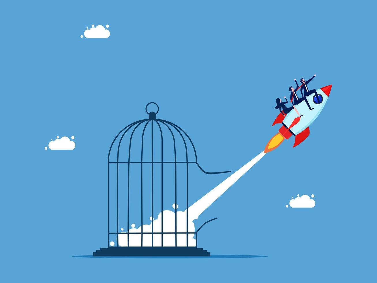 a rocket is flying out of a cage with a bird inside vector