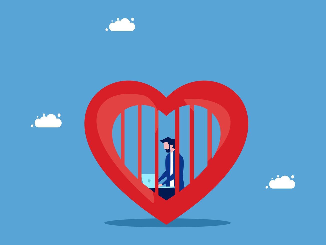 a man in a suit is inside a heart shaped cage vector