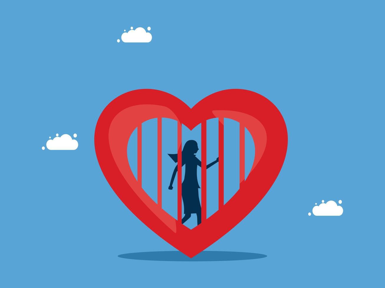 a woman is standing inside a heart shaped cage vector