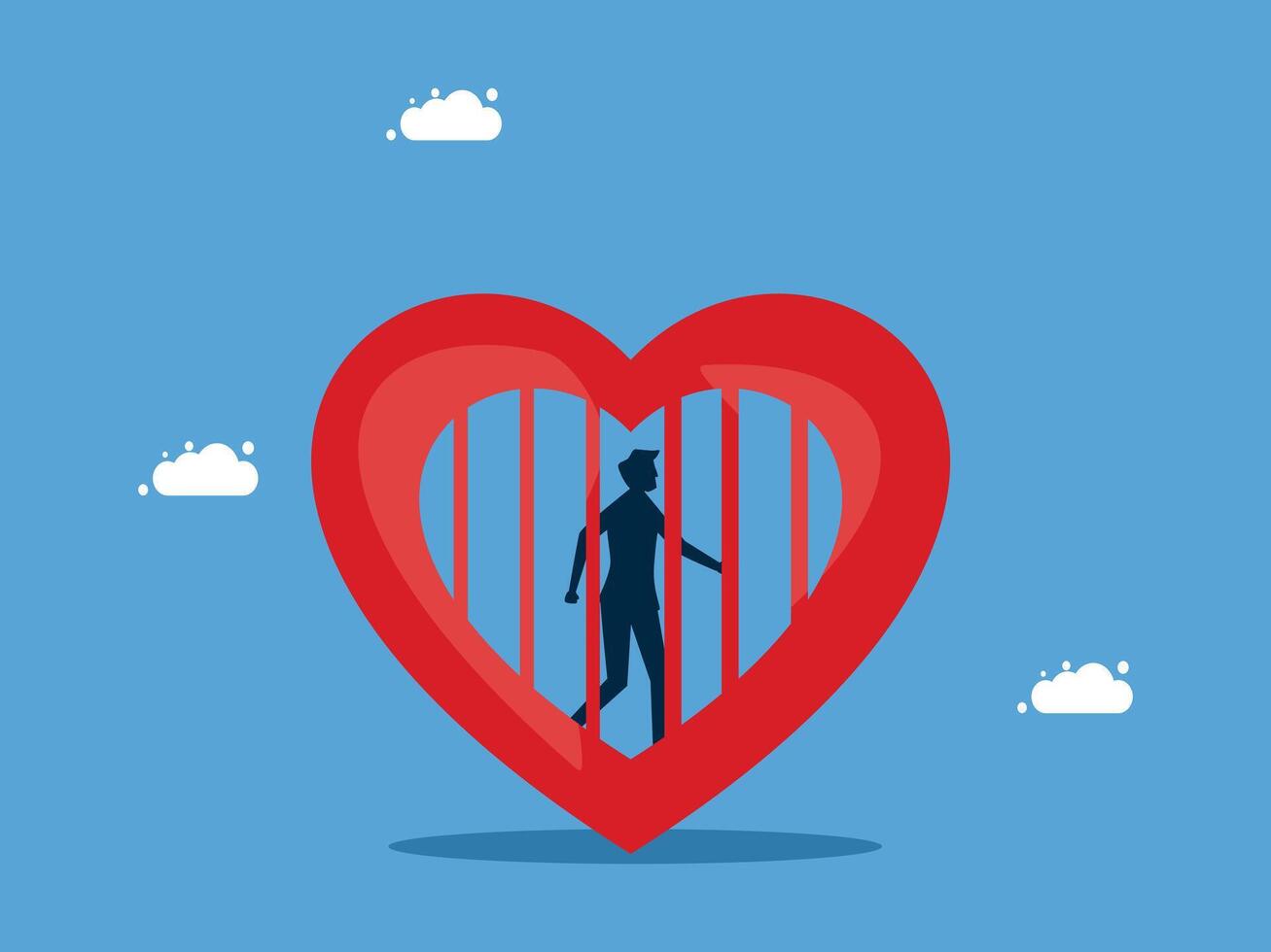 businessman is standing inside a heart shaped cage vector