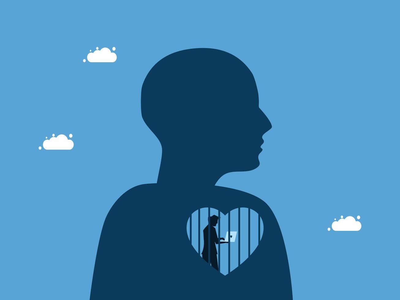 a silhouette of businssman with a heart in his hand vector