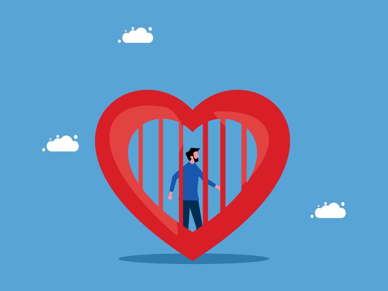 man in prison heart shape, isolated on blue background vector