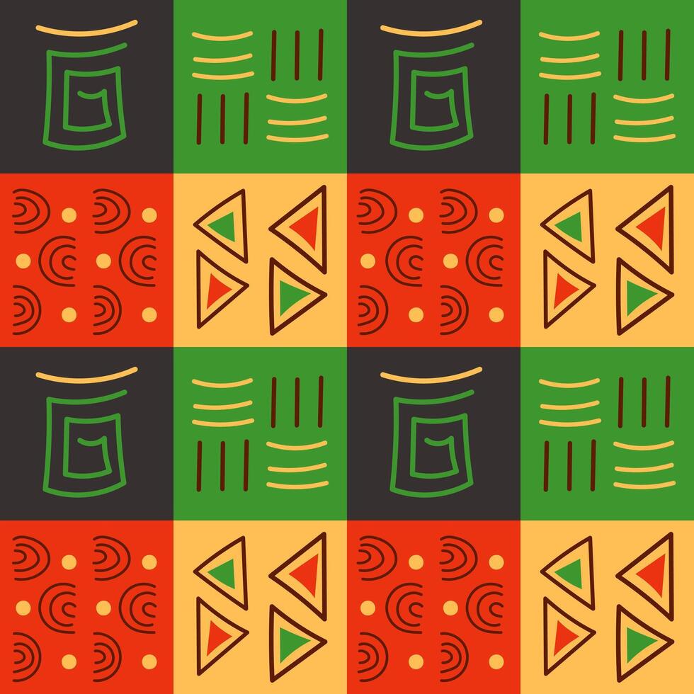 Traditional African inspired geometric pattern with vibrant colors and abstract shapes vector