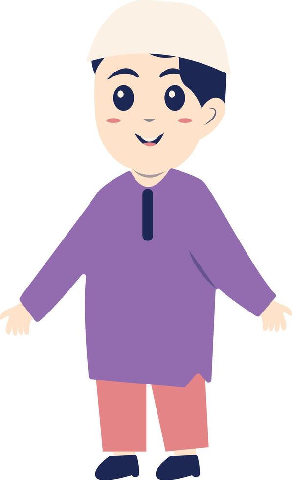 Little Boy Muslim Character with Purple Clothes vector