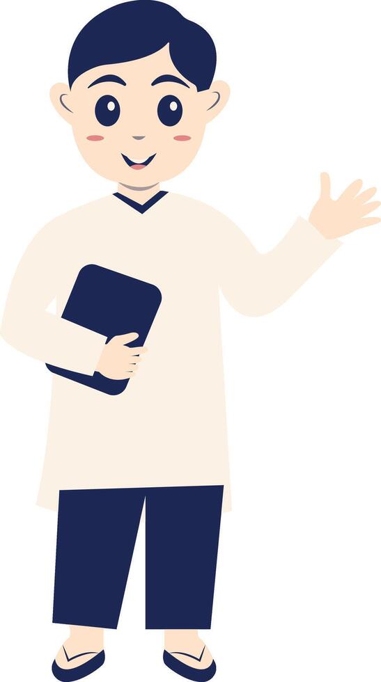 Little Boy Muslim Holding Religion Book vector