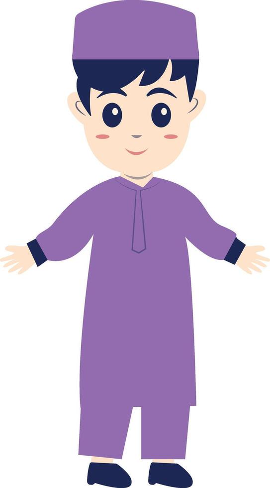 Little Boy Muslim Character with Purple Clothes vector