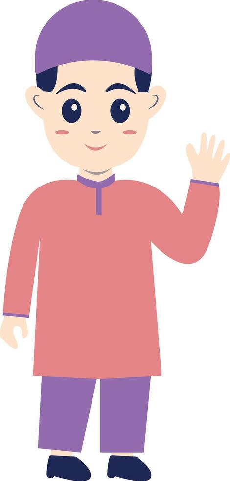 Muslim Boy Character Wearing Red Muslim Clothes vector