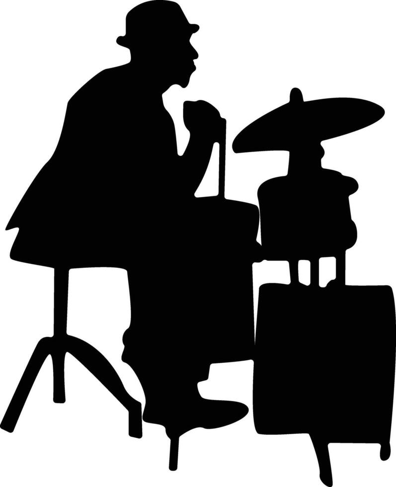 Silhouette of Jazz Musician Playing Drums vector