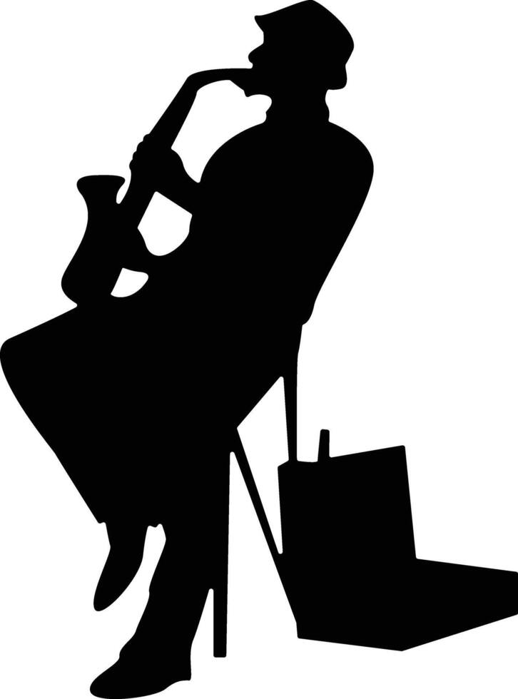 Silhouette of Jazz Musician Playing Saxophone in Sitting Position vector
