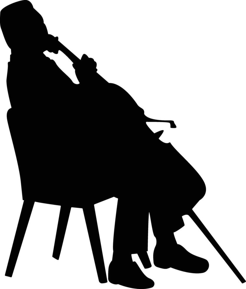 Silhouette of Jazz Musician Playing Double Bass in Sitting Pose vector