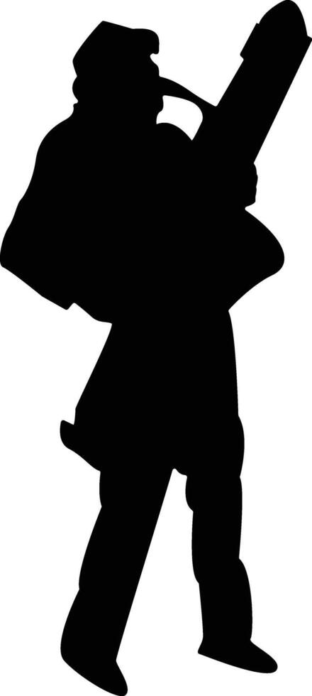 Silhouette of Jazz Musician Oboe in Standing Pose vector