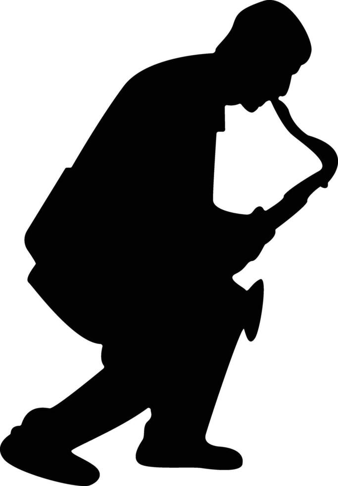 Silhouette of Jazz Musician Playing Saxophone in Sitting Position vector