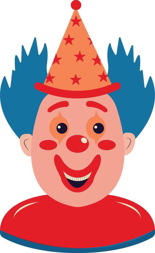 Happy Clown Mask with Blue Hair and Cone Hat vector