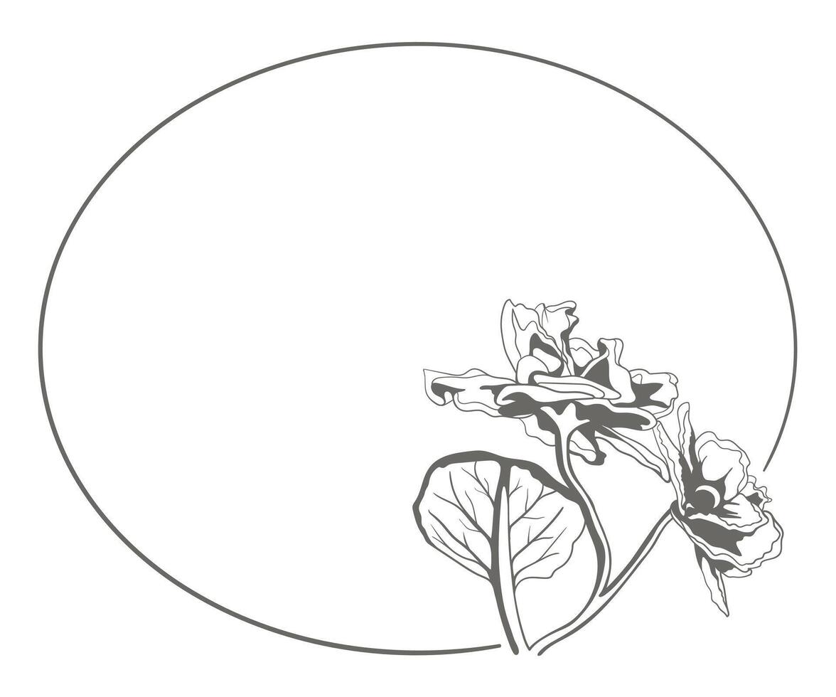 Floral round frame hand drawing design. flower border for invitation or greeting card. vector