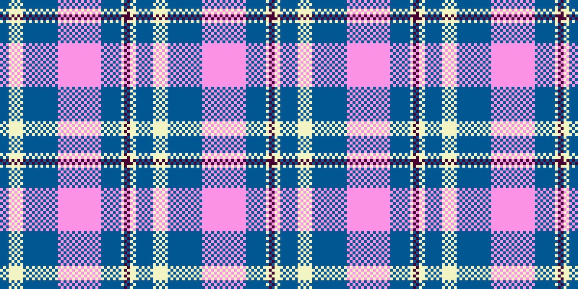 Commercial plaid fabric texture, continuity background textile seamless. Fur check tartan pattern in cyan and pink colors. vector