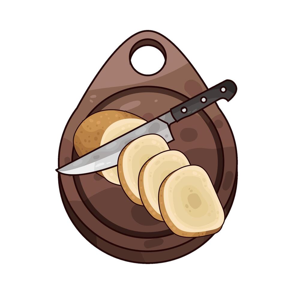illustration of Cut the potatoes on a cutting board vector