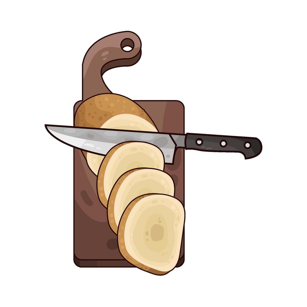sliced potatoes on a cutting board illustration vector