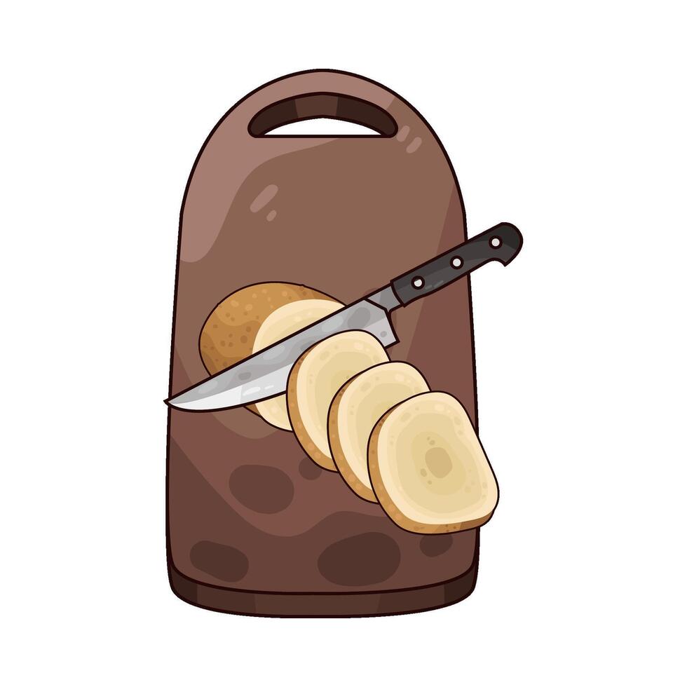 On the cutting board are potato slices vector